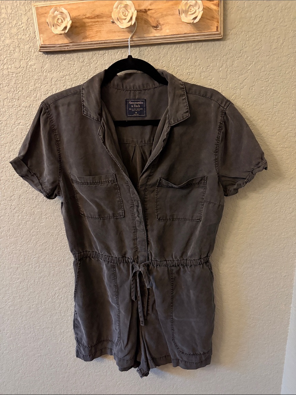 Abercrombie & Fitch Women's Short Sleeve Utility Romper - Charcoal Gray